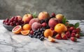 Delicous and healthy organic biological fruit collection on marble