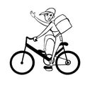 delievery boy on the bicycle, vector clipart, hand drawn illustration