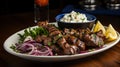 greek meal plate of souvlaki