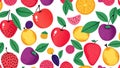 Vibrant HandDrawn Fruit Illustrations A Colorful Assortment on a Geometric Patterned Canvas Featuring Minimalist Royalty Free Stock Photo