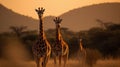 Delight in the captivating sight of multiple giraffes gathered beneath the shade of an acacia tree, their presence creating a