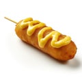 Corndog Hot Dog with Mustard Isolated, Fresh Fried Organic Food, Culinary Menu Object, White Background Transparent Royalty Free Stock Photo