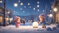 Snowy Smiles: Anime Winter Revelry. AI generate Royalty Free Stock Photo