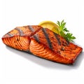 Flavorful Grilled Salmon: An Irresistible Treat on a Clean White Background