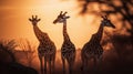 Delight in the heartwarming sight of multiple giraffes interacting with one another, their gentle nudges and playful gestures