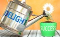 Delight helps achieving success - pictured as word Delight on a watering can to symbolize that Delight makes success grow and it