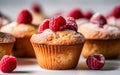 Delight in homemade goodness with fresh, delicious raspberry muffins. Royalty Free Stock Photo