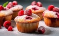 Delight in homemade goodness with fresh, delicious raspberry muffins. Royalty Free Stock Photo