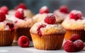 Delight in homemade goodness with fresh, delicious raspberry muffins. Royalty Free Stock Photo