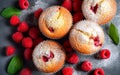 Delight in homemade goodness with fresh, delicious raspberry muffins. Royalty Free Stock Photo