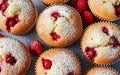 Delight in homemade goodness with fresh, delicious raspberry muffins. Royalty Free Stock Photo