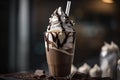 A decadent chocolate milkshake with whipped cream and chocolate syrup. (Generative AI)