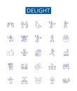 Delight line icons signs set. Design collection of Joy, Appeal, Gratify, Thrill, Enchant, Amuse, Satisfy, Elate outline