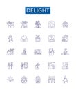 Delight line icons signs set. Design collection of Joy, Appeal, Gratify, Thrill, Enchant, Amuse, Satisfy, Elate outline