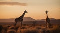 Delight in the sight of two giraffes standing tall amidst the golden grasses of the savannah, their presence symbolizing the Royalty Free Stock Photo