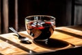 Delight in the simplicity of Grass Jelly in a bowl on a wooden table. Royalty Free Stock Photo