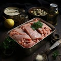 Delight in the taste of the sea with preserved tuna in a tinned fish.