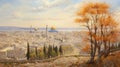 Sunset Splendor: Impressionistic View of Historic Jerusalem Streets