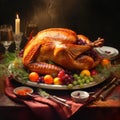 Golden Feast: Illustration of a Mouthwatering Roasted Thanksgiving Turkey Royalty Free Stock Photo