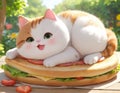 Delighted Cat on a Sandwich Bed