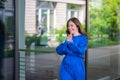 Delighted enthusiastic woman walking happy Royalty Free Stock Photo