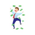 Delighted, excited, happy businessman jumping in the money rain Royalty Free Stock Photo