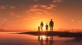 Delighted family takes a moment to soak in the stunning sunset view