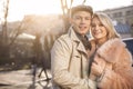 Delighted girlfriend and boyfriend are enjoying time outdoors Royalty Free Stock Photo