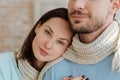 Delighted peaceful couple hugging each other at home Royalty Free Stock Photo