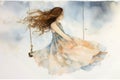 A delighted a swing soaring through the air her hair and dress fluttering in the wind.. AI generation Royalty Free Stock Photo