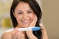 Delighted woman holding pregnancy test Royalty Free Stock Photo