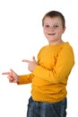 Delighted young boy points his finger on something Royalty Free Stock Photo