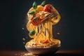 An illustration of Italian pasta mixed with various ingredients., AI, Generative Royalty Free Stock Photo