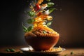 An illustration of Italian pasta mixed with various ingredients., AI, Generative Royalty Free Stock Photo