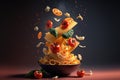 An illustration of Italian pasta mixed with various ingredients., AI, Generative Royalty Free Stock Photo