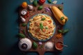 An illustration of Italian pasta mixed with various ingredients., AI, Generative Royalty Free Stock Photo