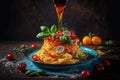 An illustration of Italian pasta mixed with various ingredients., AI, Generative Royalty Free Stock Photo