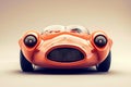 a orange small and cute color cartoon car front view with mouth and eyes by animation details