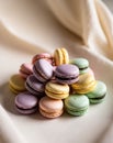 Delightful Array of Colorful French Macaroons Arranged Beautifully on a Blurred Background
