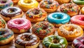 A Delightful Array of Glazed Donuts with Assorted Sprinkles Generative AI