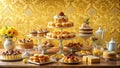 A delightful array of sweet pastries and cakes, beautifully arranged on tiered serving stands, creating an opulent dessert spread Royalty Free Stock Photo