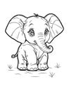 Cute Elephant Cartoon Outline Black and White Coloring Book Vector Illustration Royalty Free Stock Photo