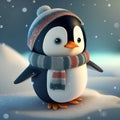 Cute cartoon penguin in snow