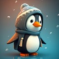 Cute cartoon penguin in snow