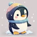 Cute cartoon penguin in snow