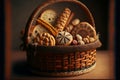 Basket with many breads, Generative AI