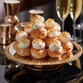 a delightful assortment of cream puffs, a perfect temptation for those with a sweet tooth. Generative AI