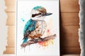 Delightful baby Australian kookaburra in watercolor painting