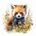 Delightful Baby Red Panda in a Colorful Flower Field for Art Prints and More.