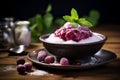 A delightful bowl of Nordic berry dessert served with a dollop of vanilla skyr
